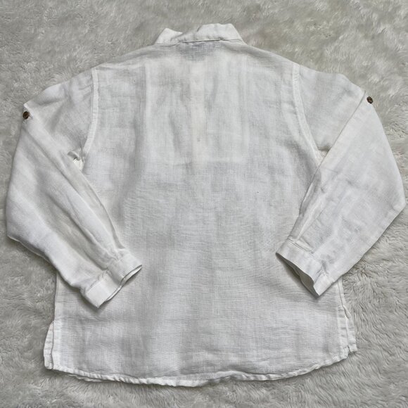 Pili Carrera Kid's White 1/2 Button Down Long Sleeve Linen Cotton Shirt Size 5 - Picture 3 of 9